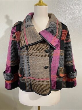 Aldomartins Knit Jacket Cropped Plaid Wool Cashmere Button Textured Sz 4 Artwear